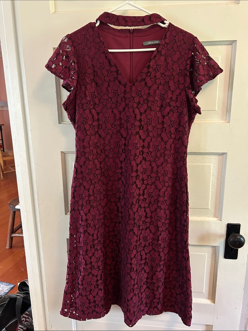 Julia Jordan Wine/Burgandy Lace V-Neck Midi Dress